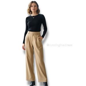 7 For All Mankind Faux Leather Wide Leg Pleated Pant In Beige Size Medium